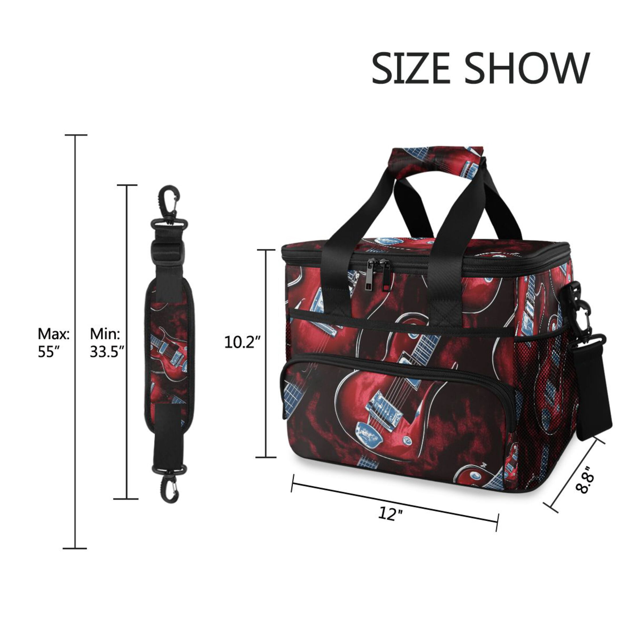 Red Guitars Insulated Lunch Bag 15L Cooler Box for Women Men Work Camping Beach Travel