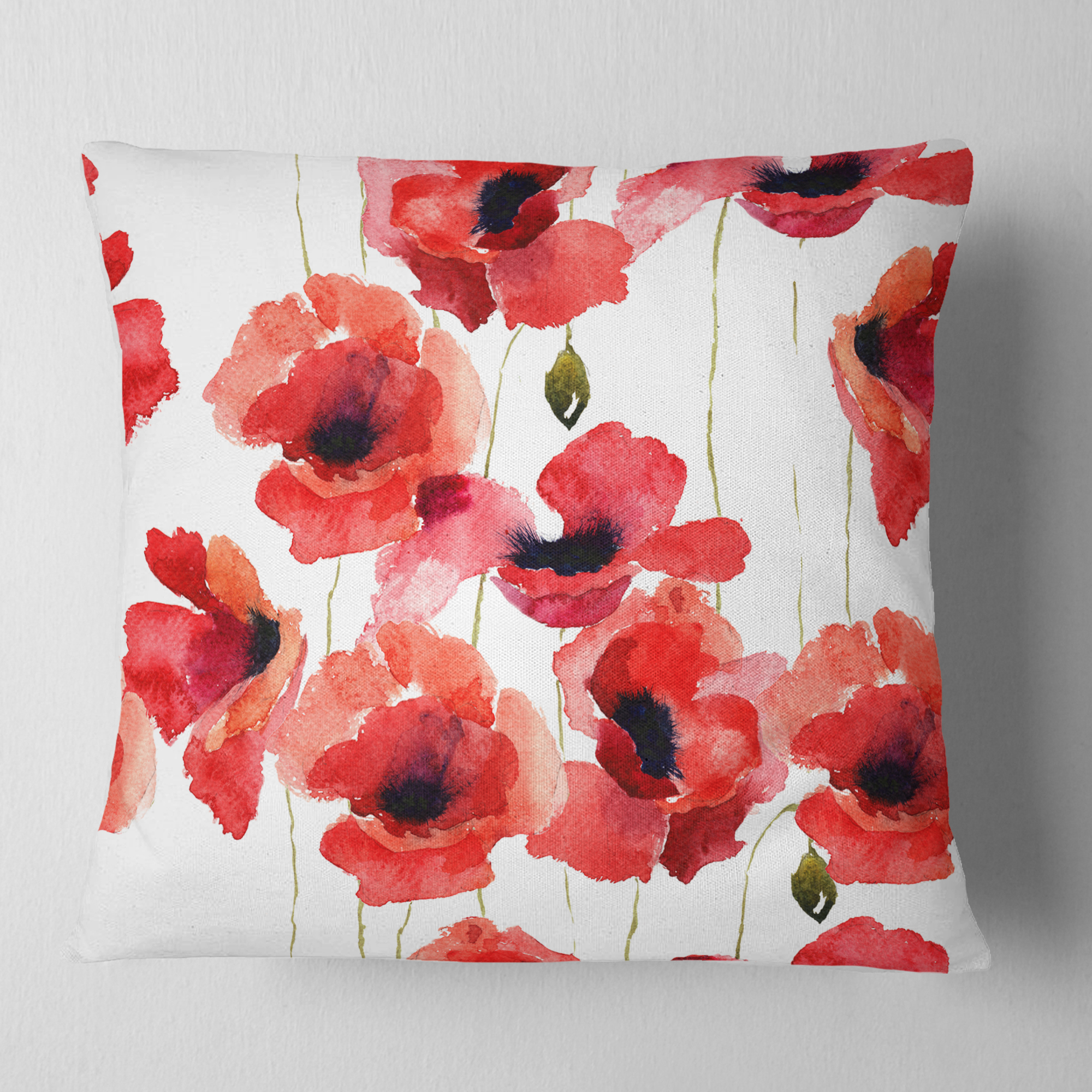 Designart Stylized Poppy Flowers Illustration - Floral Throw Pillow - 18x18