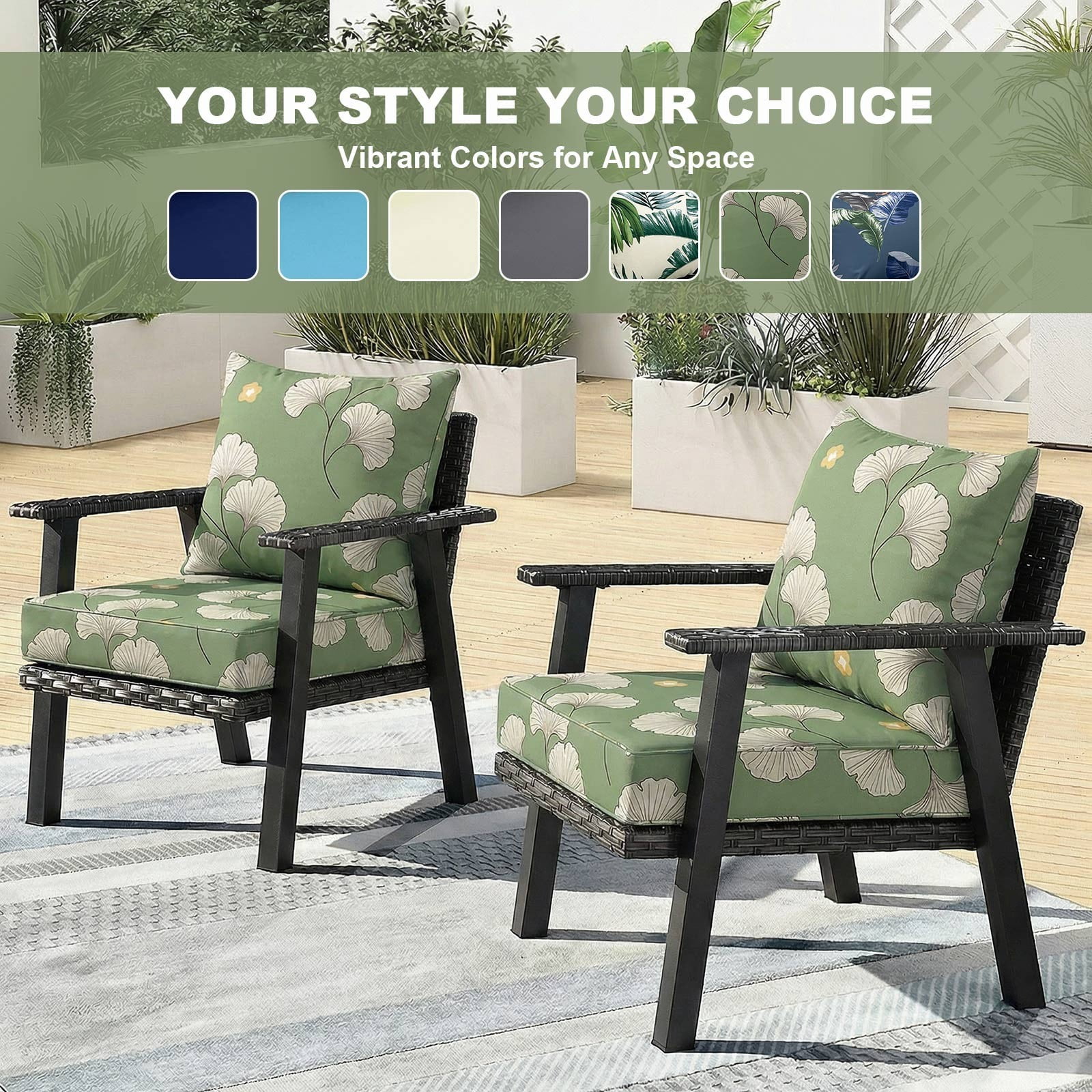 TOPCHANCES Outdoor Deep Seat Cushion Set, 24x24 Inch Waterproof Outdoor Deep Seat Cushions for Patio Furniture (Set of 1, Ginkgo Leaves)