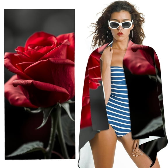 RKSupls Single Red Rose Close Up Microfiber Beach Towel, Extra Large Quick Dry Lightweight Absorbent Towel for Travel Swimming Camping, Soft Super Absorbent- 30x60 in