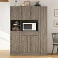thumbnail image 3 of FuArbore Tall Kitchen Pantry Cabinet with Microwave Shelf, Farmhouse Kitchen Storage Cabinet with Door and Drawer, Large Freestanding Hutch with Pull-Out Side Cabinet, Brown, 3 of 17