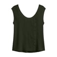 thumbnail image 5 of yoeyez Linen Tank Tops for Women Summer Sleeveless Crewneck Button Trim Blouses Cotton Casual Lightweight Vest Shirt Army Green,S, 5 of 7