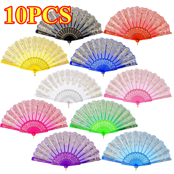 10Pcs Handheld Chinese Folding Fan Hand Fans for Women Foldable Bulk for Party Wedding Church Dancing