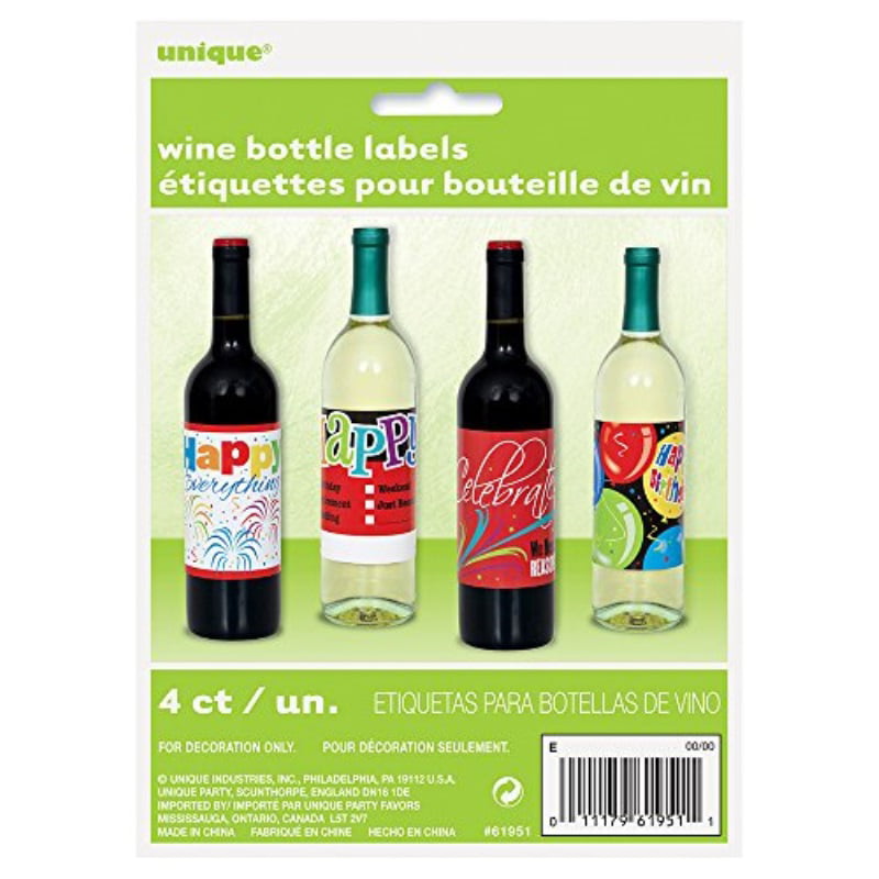 4ct Unique 61951 Happy Birthday Wine Bottle Labels