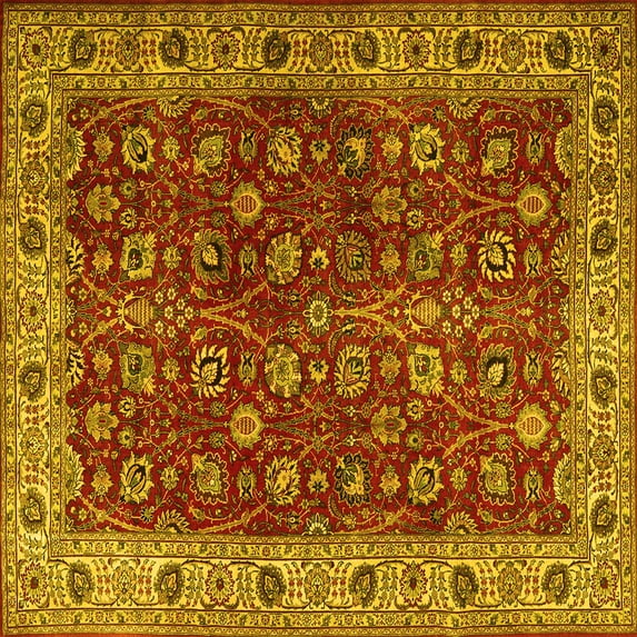 Ahgly Company Indoor Square Persian Yellow Traditional Area Rugs, 5' Square