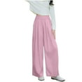 thumbnail image 2 of MKOSPLRT 3-15 Years High Elastic Waist Pants for Girl Solid Casual Athletic Pants Baggy Straight Wide Leg Pants with Pockets, 2 of 6