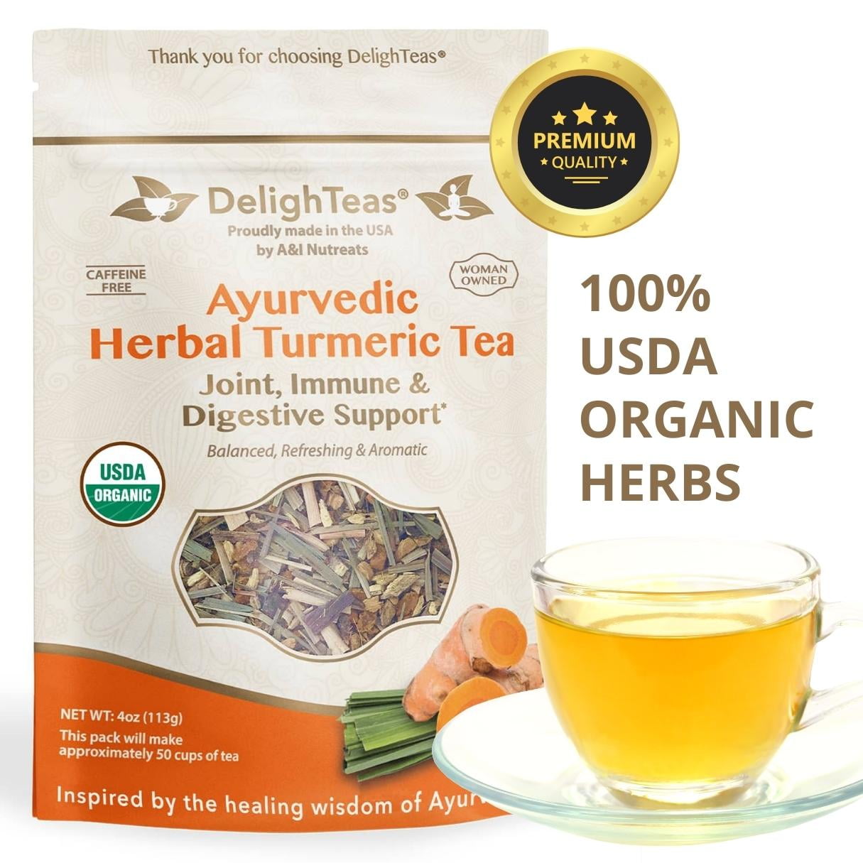 DelighTeas Organic AntiInflammatory Turmeric Ginger Tea USDA Organic Loose Leaf Herbal Tea
