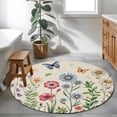 Colorful Flowers 3' Round Rug for Bathroom Accent Bedside Corner ...