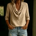 thumbnail image 6 of Ayolanni Womens T Shirts Solid Cowl Neck 3/4 Sleeve Cotton Blouse Casual Fitted Daily Shirts Womens Tees Yellow XL, 6 of 6