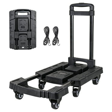 FOUKUS Folding Hand Truck: Versatile 880 LB Luggage Cart with Foldable Design,Utility Dolly Platform Cart with 6 Wheels & 2 Elastic Ropes for Luggage, Travel, Moving, Shopping, Office Use-Black