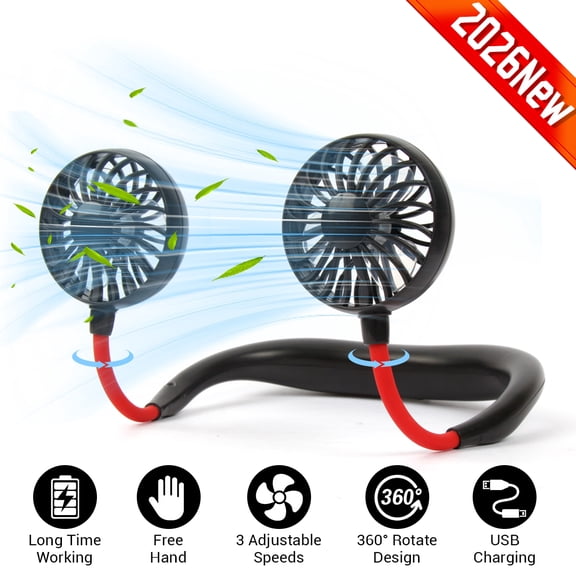 Dazone Wearable USB Neck Fan, Rechargeable Hands-Free Personal Desktop Fan, 3-Speed 360° Rotating Portable Cooling Fan for Sports, Travel,Black