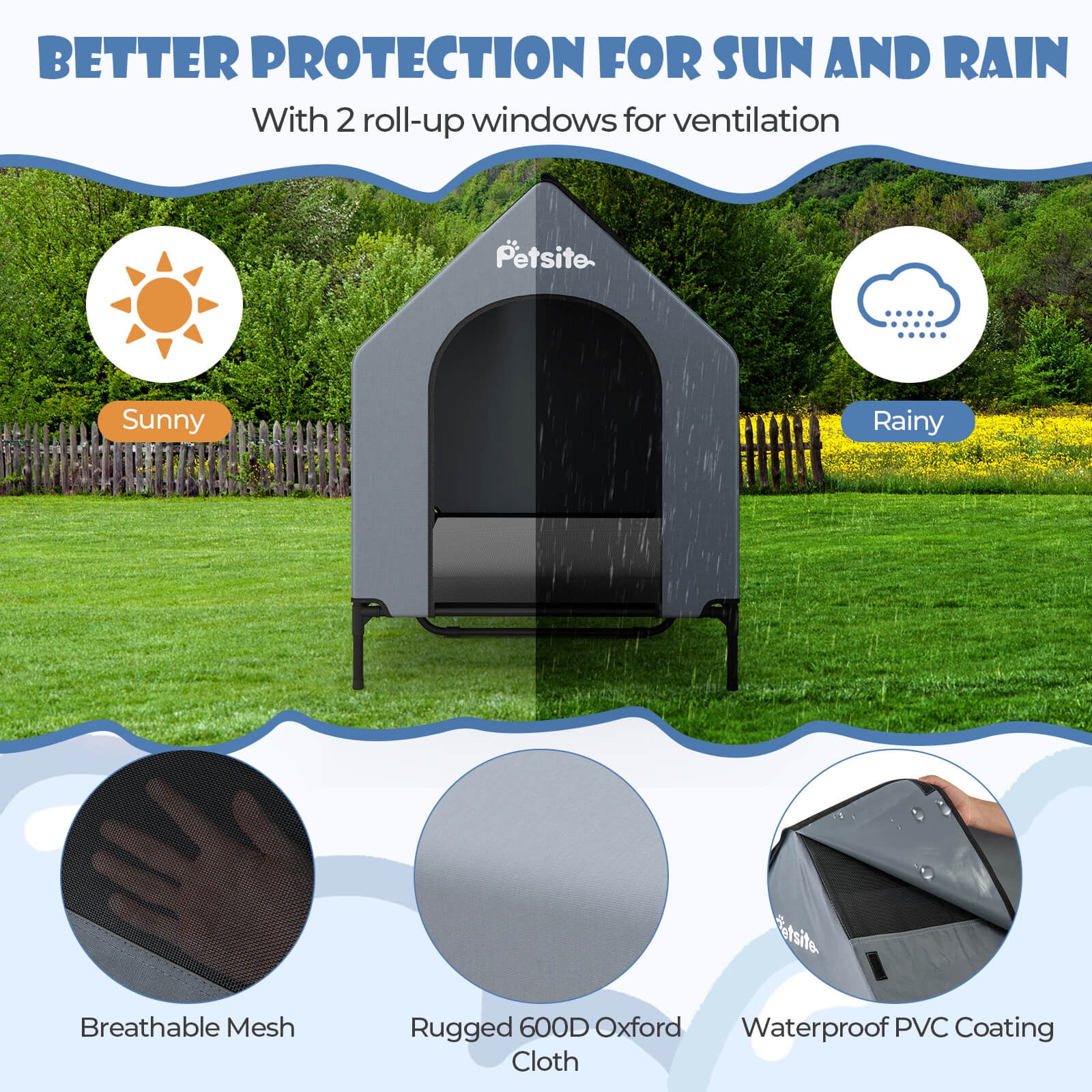 Infans 52" Elevated Dog House for Large Breeds Large Pet House w/ Ventilated Windows
