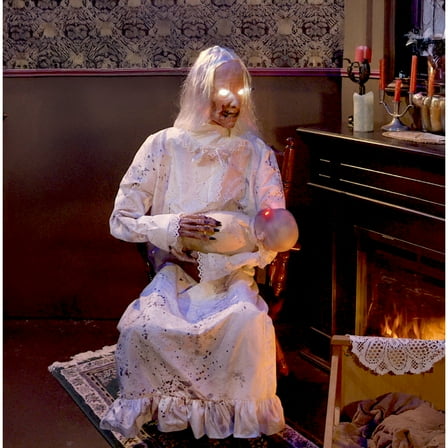 Haunted Hill Farm 2.9 ft Animatronic Gravely Granny by Tekky Halloween Decoration with Motion-Activated Sounds, HHGRVLYGRNY-1FLSA