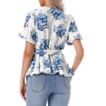 thumbnail image 3 of INSPIRE CHIC Women's Wrap Peplum Top Blouse Summer Floral Short Sleeve Ruffle V Neck Belted Shirts Blue Floal L, 3 of 6