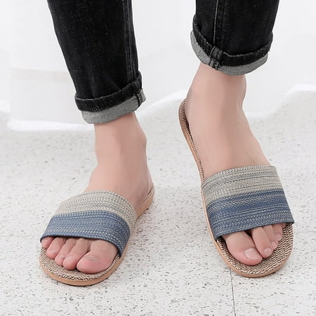 

Cathalem Beach Home Shoes Linen Sandals Breathable Men Shoes Slipper Flip-Flops Cotton Men s Indoor Slippers for Men Washable Blue 12