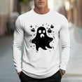 thumbnail image 2 of YOIAVAIOY Mens Halloween Pullover Ghost Pumpkin Skull Graphic Tees Drop Shoulder Long Sleeve Oversized Holiday T Shirts Fall Casual Festival Tops White L, 2 of 6