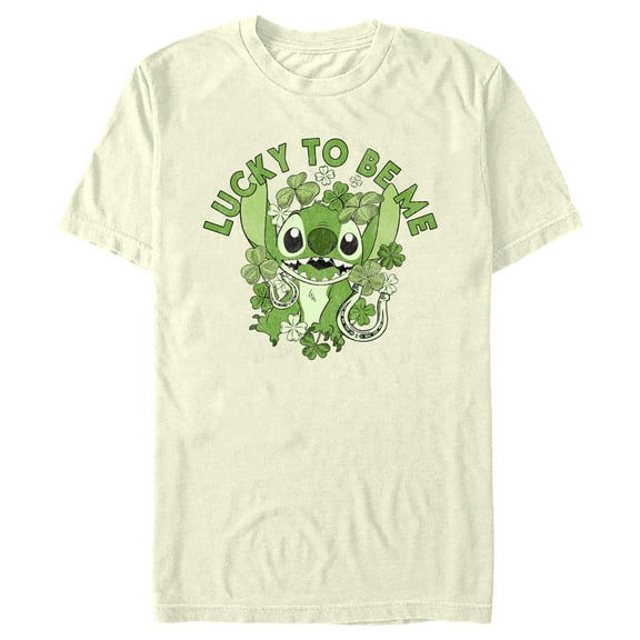 Men's Lilo & Stitch St. Patrick's Day Stitch Lucky to Be Me Graphic Tee Beige Small