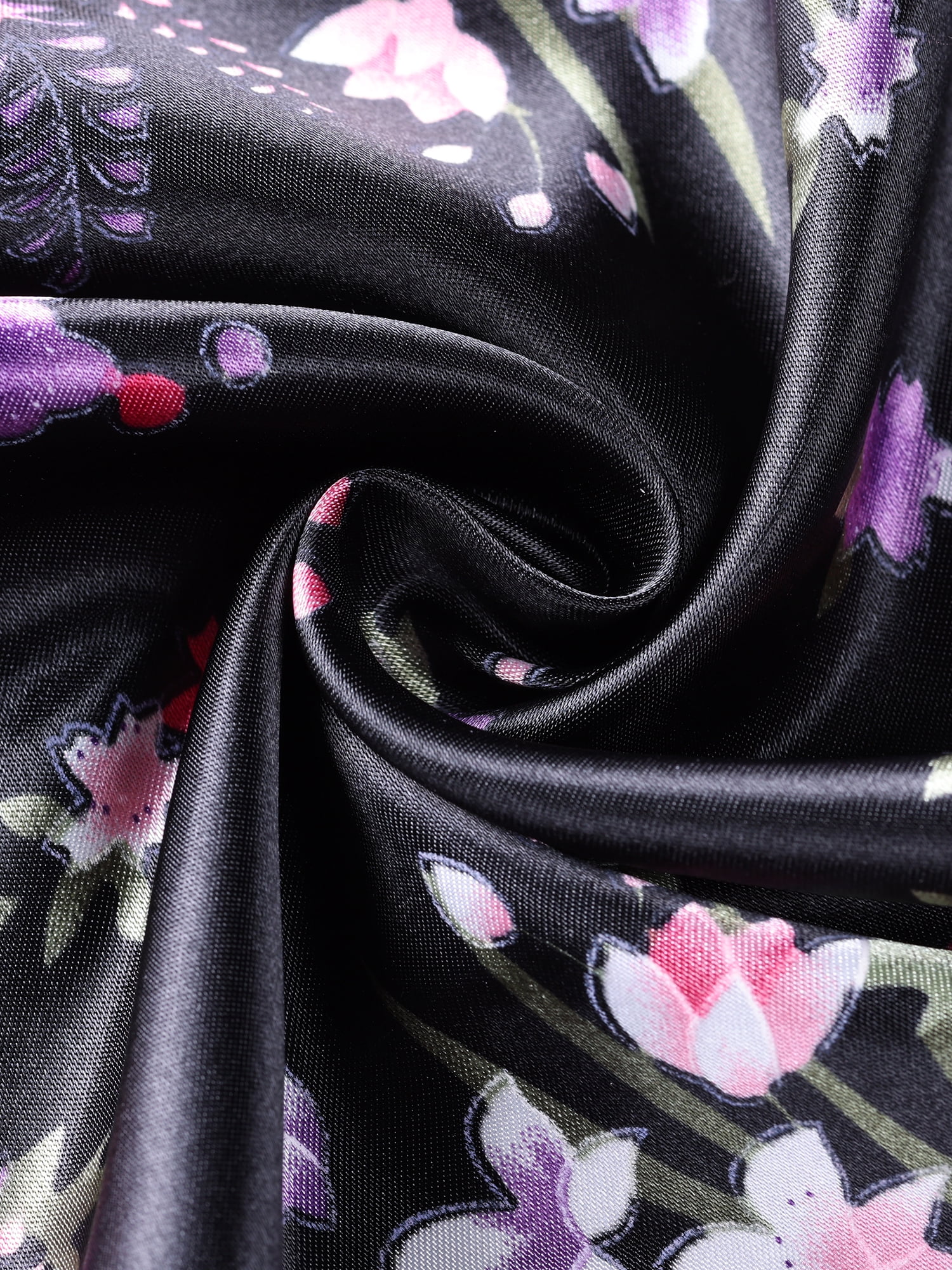 DARING DIVA Women's Satin Slip Silky Mini Floral Nightgowns L Black