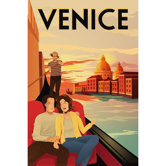 EzPosterPrints - Retro World Famous City Posters - Decorative, Vintage, Retro, Grunge Travel Poster Printing - Wall Art Print for Home Office - VENICE-3, ITALY - 12X18 inches