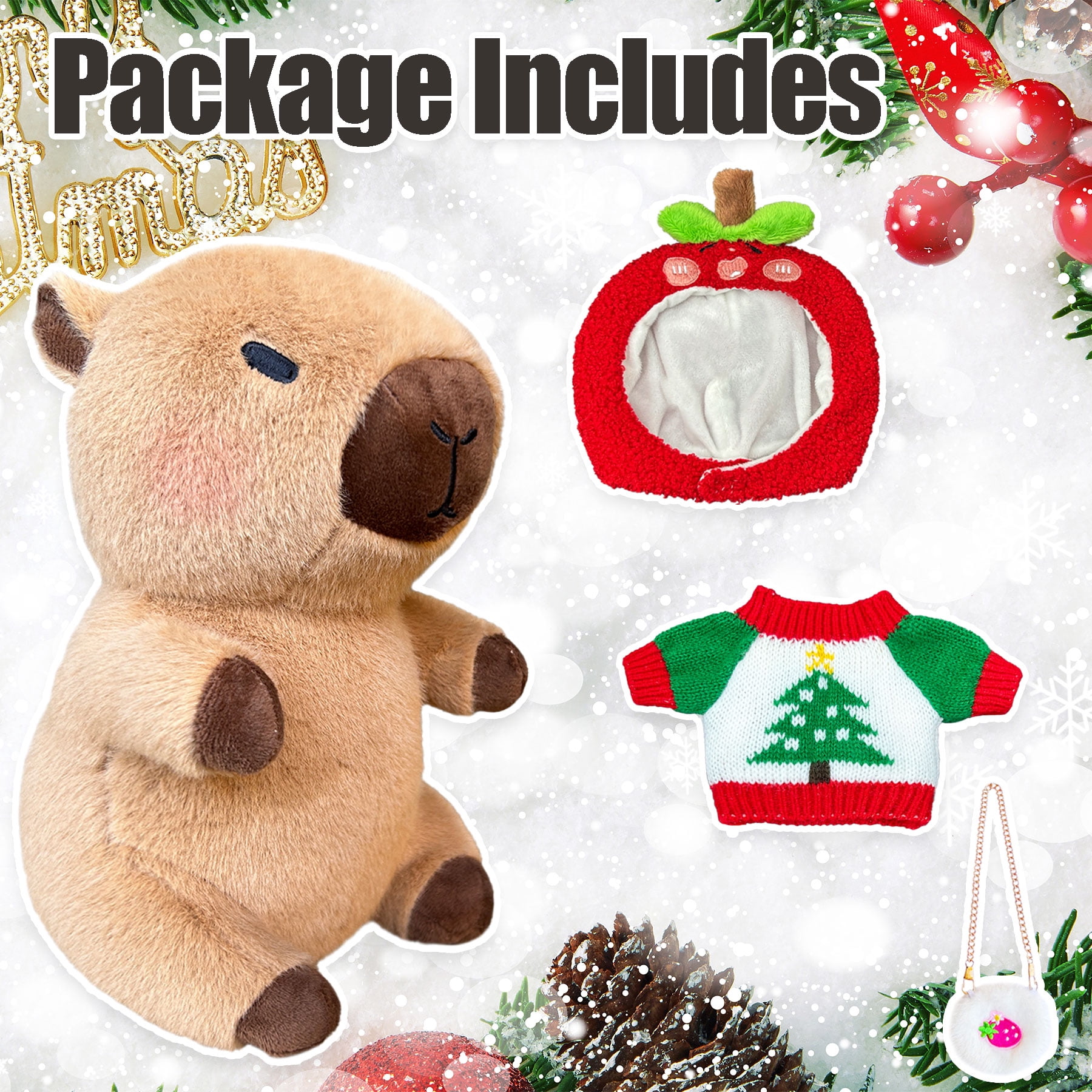 2PCS 10.2-Inch Capybara Plush Couple Set , Soft Stuffed Animals in Strawberry Hoodie & Bunny Hat Dress, Cute Plush Toys for Valentine’s Day, Birthdays & Room Decor