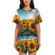 thumbnail image 1 of Balery Sunlit Sunflower Field Conjunto de Pijama para Mujer con Estampado, Dos Piezas de Manga Corta y Shorts, Ropa de Dormir Suave con Cuello Redondo y Bolsillos-3X-Large, 1 of 6
