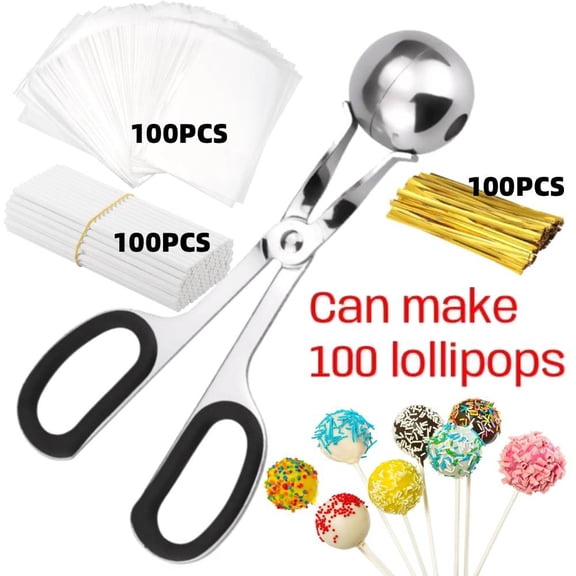 Lollipop Cake Pop Kit, 100 Cake Pop Sticks, 100 Cake Pop Bags, 100 Twist Ties, 1 Cake Pop Mold, Cake Pop Maker for Lollipops, Candies, Chocolates and Cookies