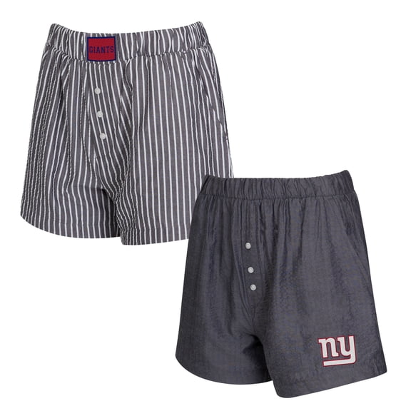 Women's Concepts Sport  Charcoal New York Giants Two-Pack Stripes and Solids Boxer Shorts Set