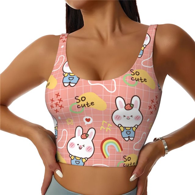Balery Rabbit So Cute Sujetadores deportivos con espalda cruzada para mujer, acolchados, sin costuras, de alto impacto, ideales para yoga, gimnasio, entrenamiento y fitness.-Large