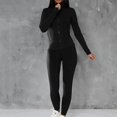 thumbnail image 4 of WCJM Black 2 Piece Sets For Women Slim Zipper Solid Color High Collor Top And Tight Pants Matching Set, 4 of 8