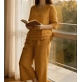 thumbnail image 7 of Amzcrzy Womens 2 Piece Outfits Summer Cotton Linen Casual V Neck Layered 3/4 Sleeve Tops for Women with Wide Leg Pants Solid Color Loose Comfy Loungewear Sets for Vaction Home Yellow XL, 7 of 7