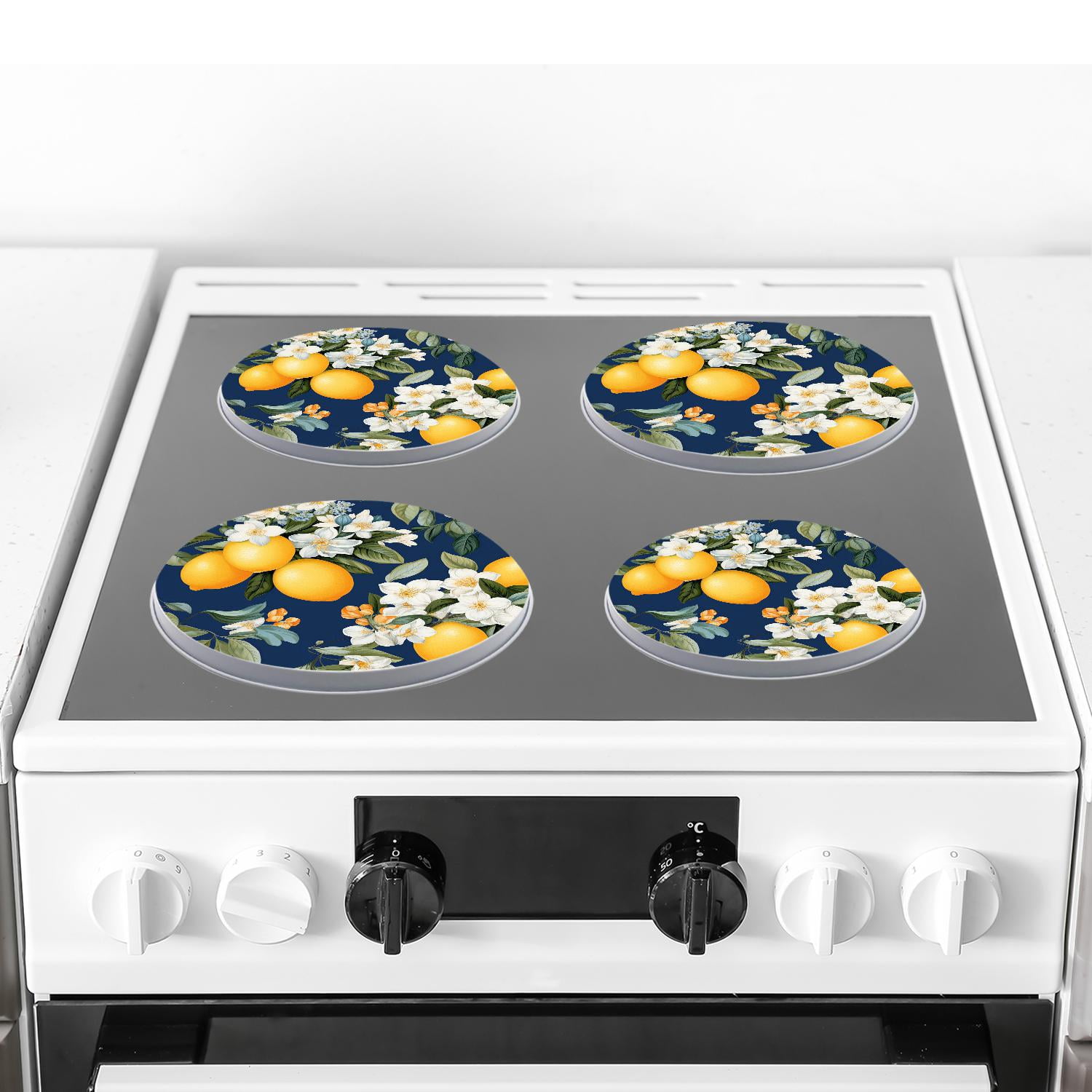 Round Stove Burner Covers 4 Pcs Metal Electric Stove Burner Covers 8Inch And 10Inch ,Mediterranean Yellow Lemon lovely