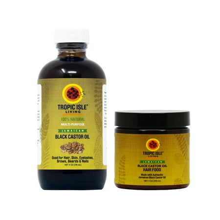 Tropic Isle Living Jamaican Black Castor Oil 4oz & Hair Food 4oz (Best Castor Oil For Thinning Hair)