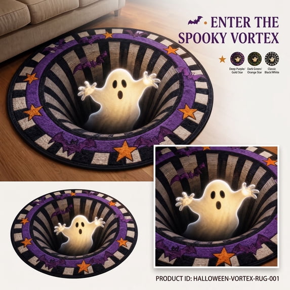 Halloween Round Decorative Rug, 3D Visual Illusion Printed Non Slip Floor Mat, 80cm Diameter Crystal Velvet Carpet for Kitchen Entryway Holiday Party Use