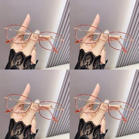 4 Pairs of Women Rectangular Blue Light Blocking Reading Glasses Men Metal Red Presbyopic Glasses Readers