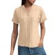 thumbnail image 1 of Camisa de punto jacquard holgada con cuello en V para mujer: manga corta, detalle de cordones, informal de verano, fácil de cuidar, 1 of 7