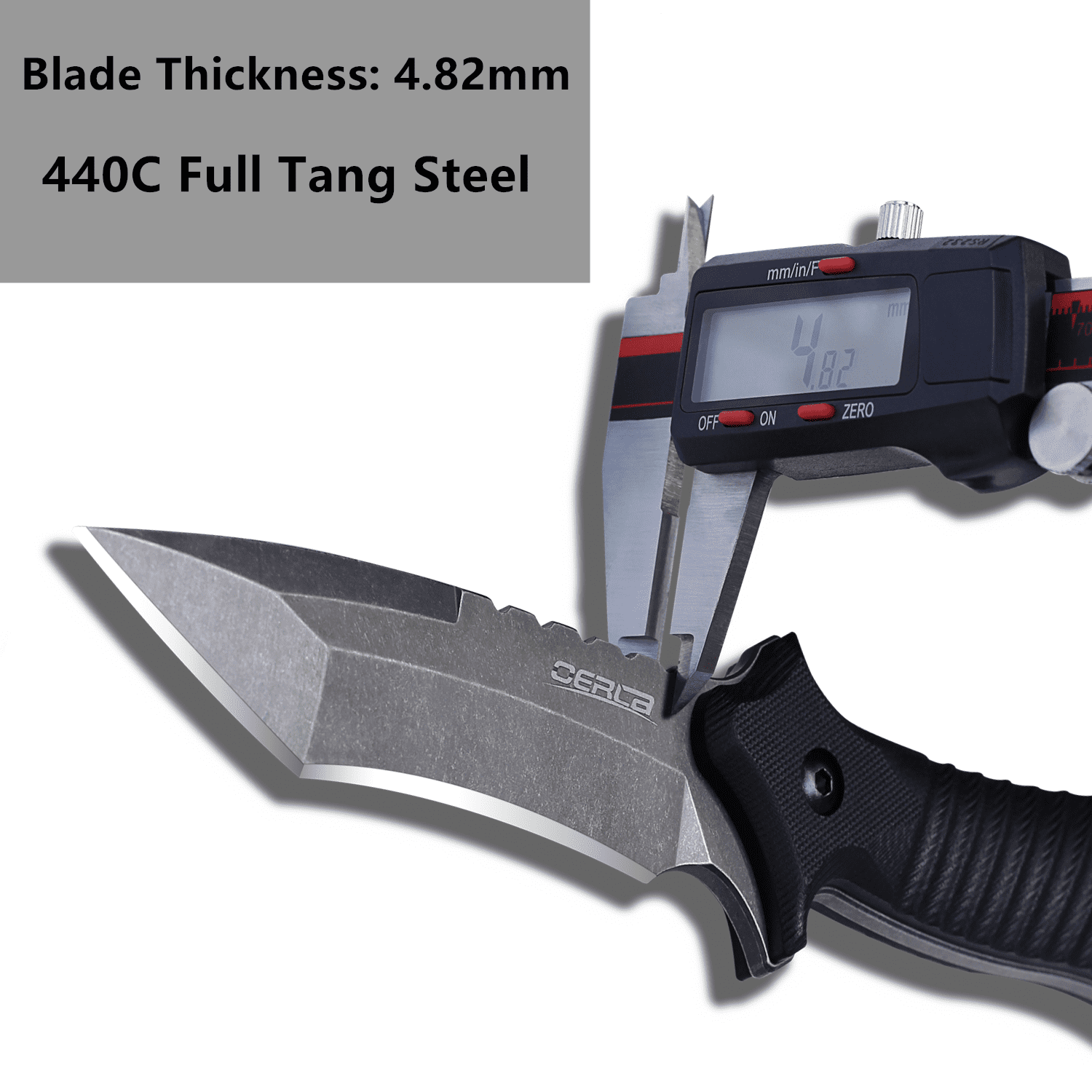 Oerla OLK-038B Tactical Fixed Blade Knife - 9.45in Overall with 440C Stainless Steel and Black G10 Handle Kydex Sheath