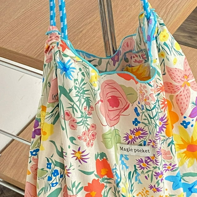 Sac de Voyage Imprimé Floral Sac de Plage Réutilisable Portable Décontracté pour Adolescentes