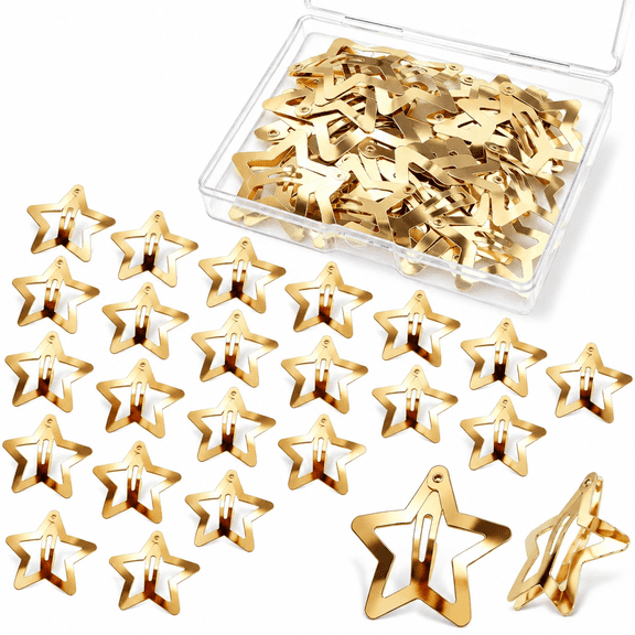 SELVORIA Star Hair Clips Hair Barrettes, 20 Pcs Gold 1.22\" Hair Accessories, 10 Pcs 1.61\" Metal Snap Hair Clips for Girls Women, for Rave Outfits, Concert