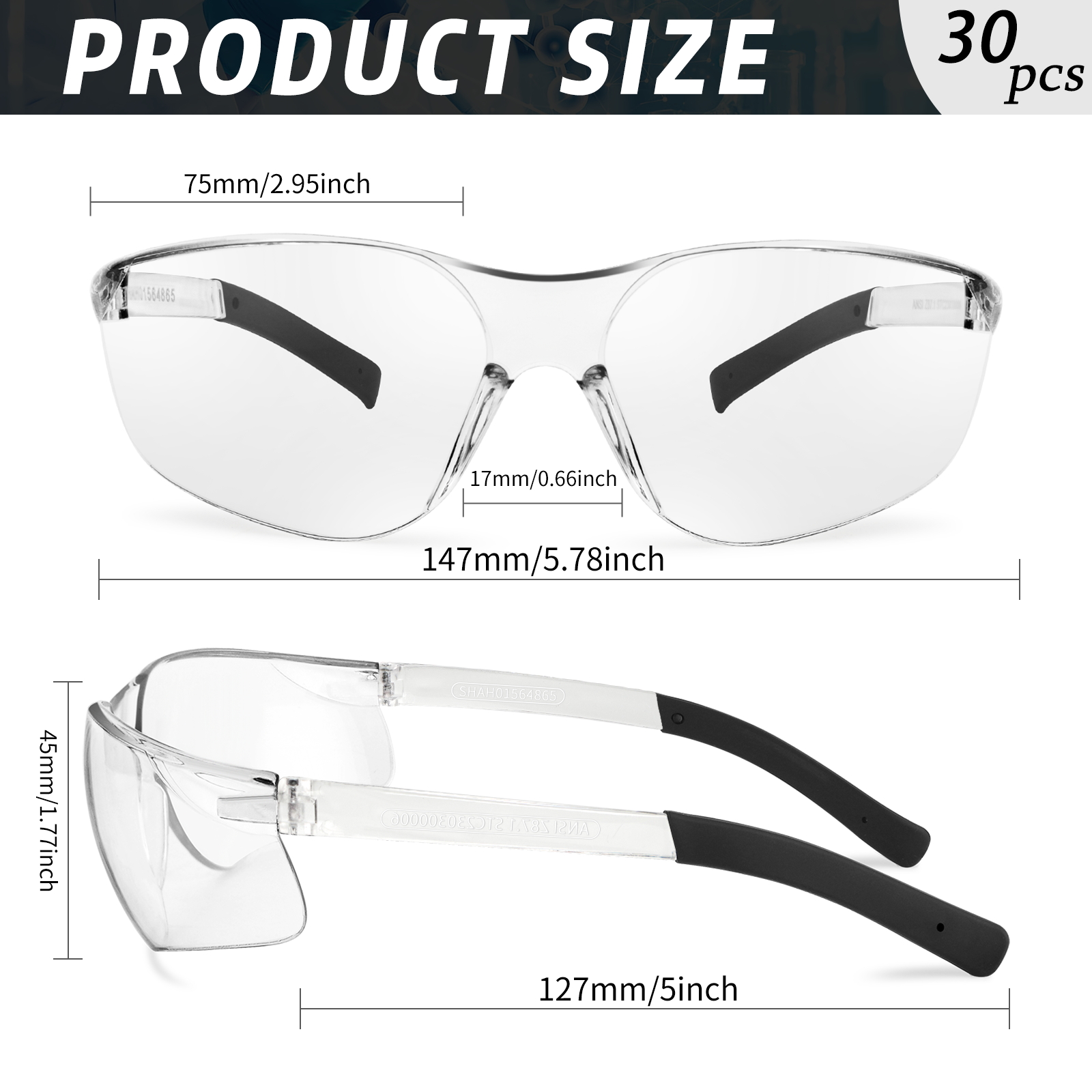 Salfboy 50 Packs Safety Glasses ANSI Z87.1 Safety Glasses Bulk with Scratch Resistant Glasses for Women Men Work Construction Science Lab Shooting
