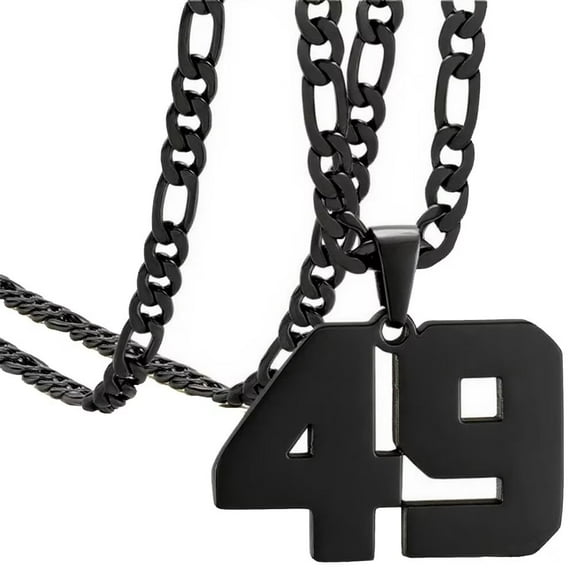 PAMTIER Men's and Women's Stainless Steel Classic Simple Personalized Athlete Number Sports Necklace Black Number 49