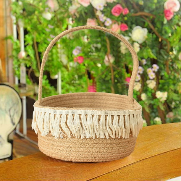 Cesta tejida de cuerda para almacenamiento, organizador de 25 x 25 x 13 cm, natural, segura para bebés y niños.