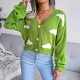 thumbnail image 4 of Suéteres De Cárdigan Para Mujer, Cárdigan Con Cuello En V Para Mujer, Blusas Con Patrón De Nube Blanca, Tela Acrílica, Otoño Para El Trabajo Y Las Vacaciones ANGGREK  Otros, 4 of 7