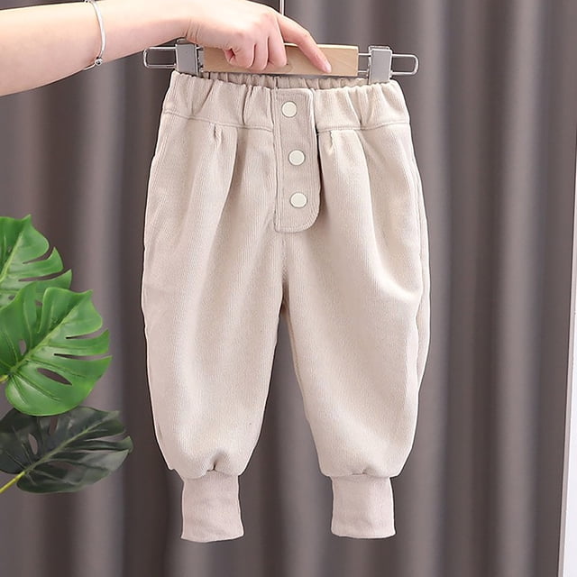 YUTK 1-6 Years Children's Casual Solid Color Versatile Mid Waist Button Up Ankle Pants Long Pants on Clearance Beige