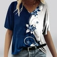 thumbnail image 3 of T-shirt Ample Décontracté à Col en V à Manches Courtes pour Femmes avec Imprimé, 3 of 4