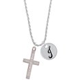 thumbnail image 1 of Delight Jewelry Stainless Steel Proverbs 31:25 - She is Clothed Engraved Cross - Silvertone Script Initial Disc - J - Charm Necklace, 20"+3", 1 of 4