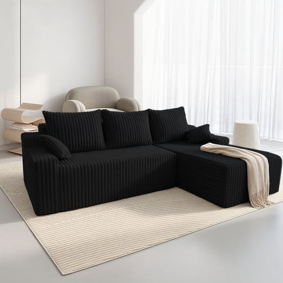 Hersunpl 94" Cloud Modular Sectional Sofa – Plush Deep-Seated L-Shaped Couch with Chaise, No Assembly Required (Grey, Left-Facing) Black