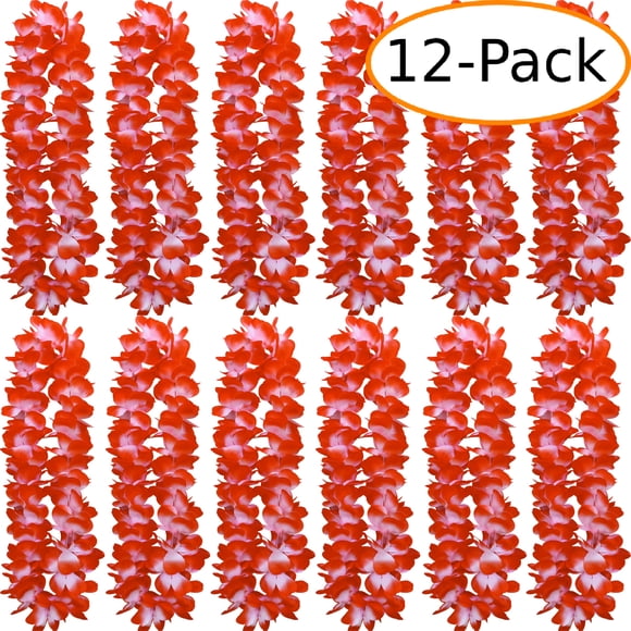 Two-Tone Lush 48" Hawaiian Leis (12-Pack) (Red)