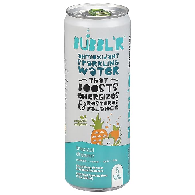 New Bubblr Antioxidant Sparkling Water - Triple Berry Breez'r, Tropical Dream'r, Twisted Elix'r - Variety Pack, 0 Suger, 69 Mg Caffine, Sparkling Water 12 Fl Oz (Pack Of 6)
