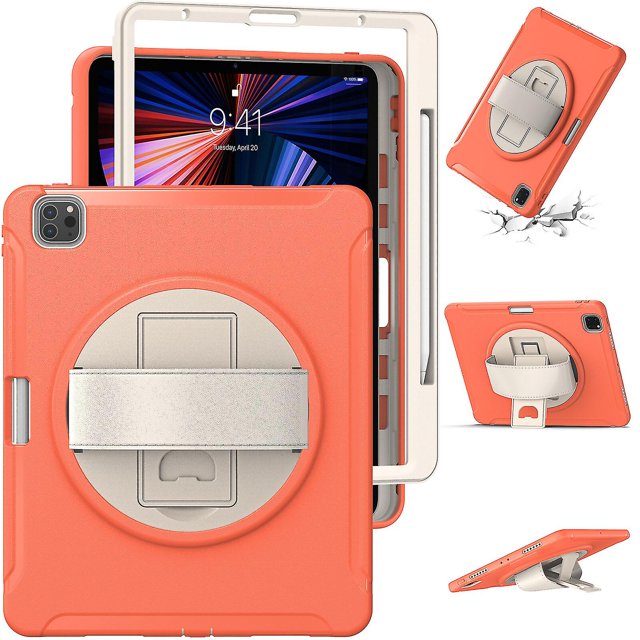 Funda roja coral para iPad Pro de 12,9 pulgadas (2021) con correa de mano, soporte ajustable y portalápices