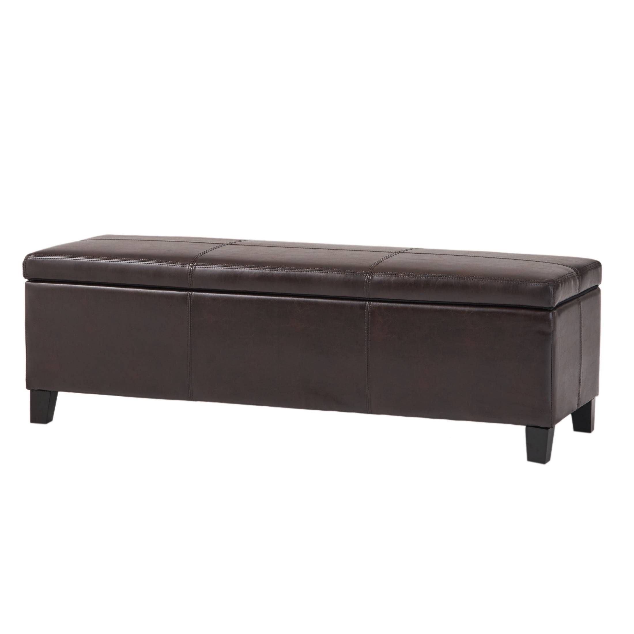 Canterbury Upholstered Storage Ottoman Bench, Brown Faux Leather, Dark Brown
